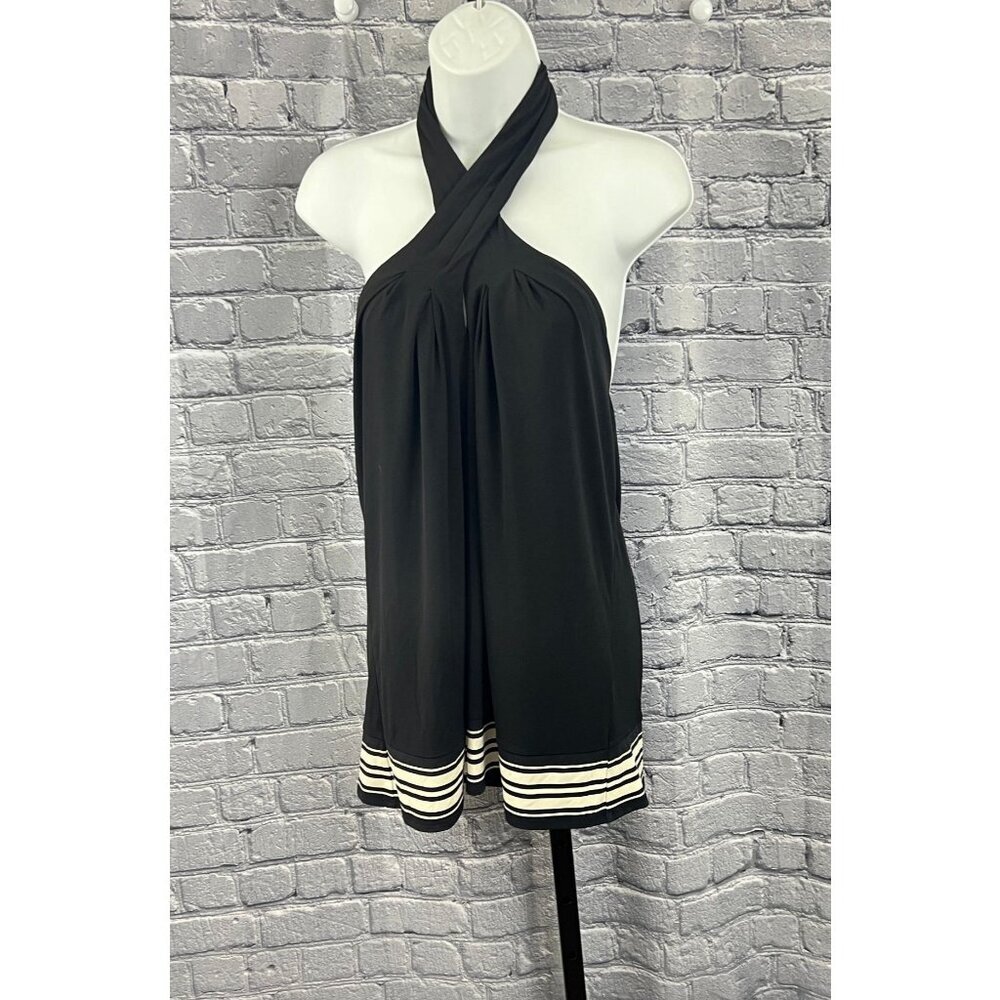 MICHAEL Michael Kors‎ Striped-Hem Halter Top Size L Black